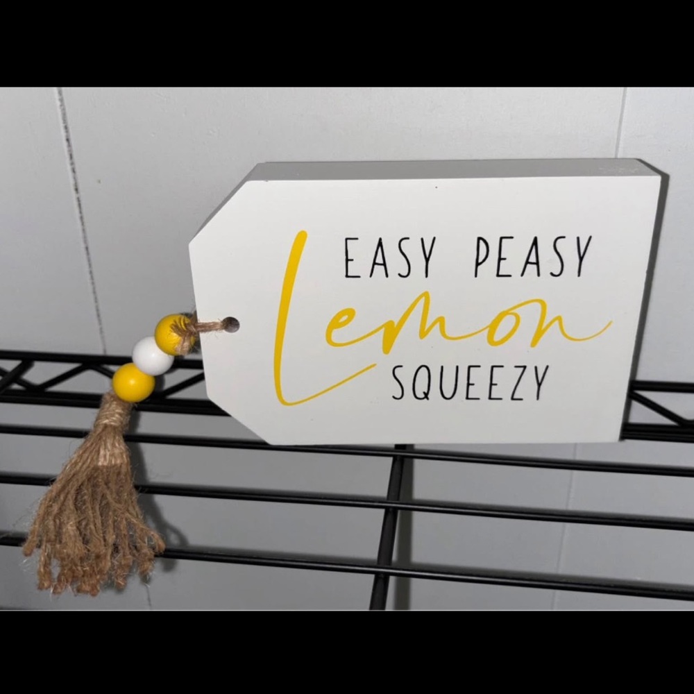 Easy Peasy Lemon Squeezy Small Wooden Decor Sign - Yellow and White